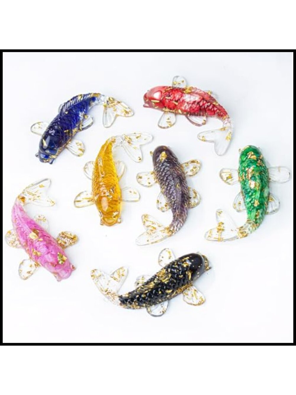 7-Piece Resin Koi Fish Sculpture Set Crystal Figurines Home Decor Set